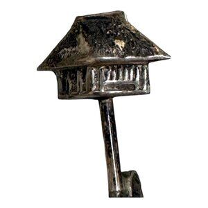 Vintage Sterling Silver Pagoda House Hat Stick Pin Fork 3" Signed Oriental Asian
